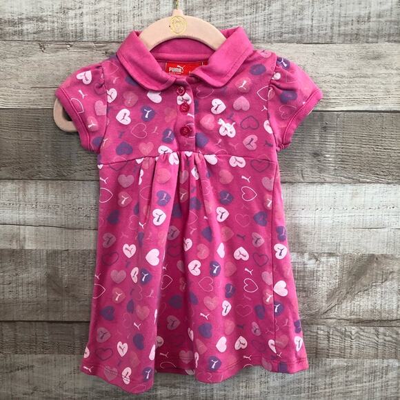 Puma Baby Girl Polo Dress Pink Hearts, 6-9 months - Picture 1 of 5